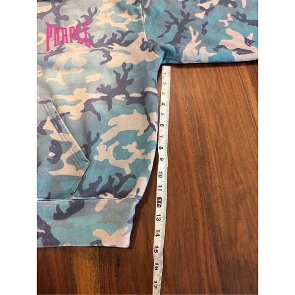 Purple Brand Men’s Blue Pink Oversized Faded Camo Fleece Pullover Hoodie Small - Picture 3 of 7